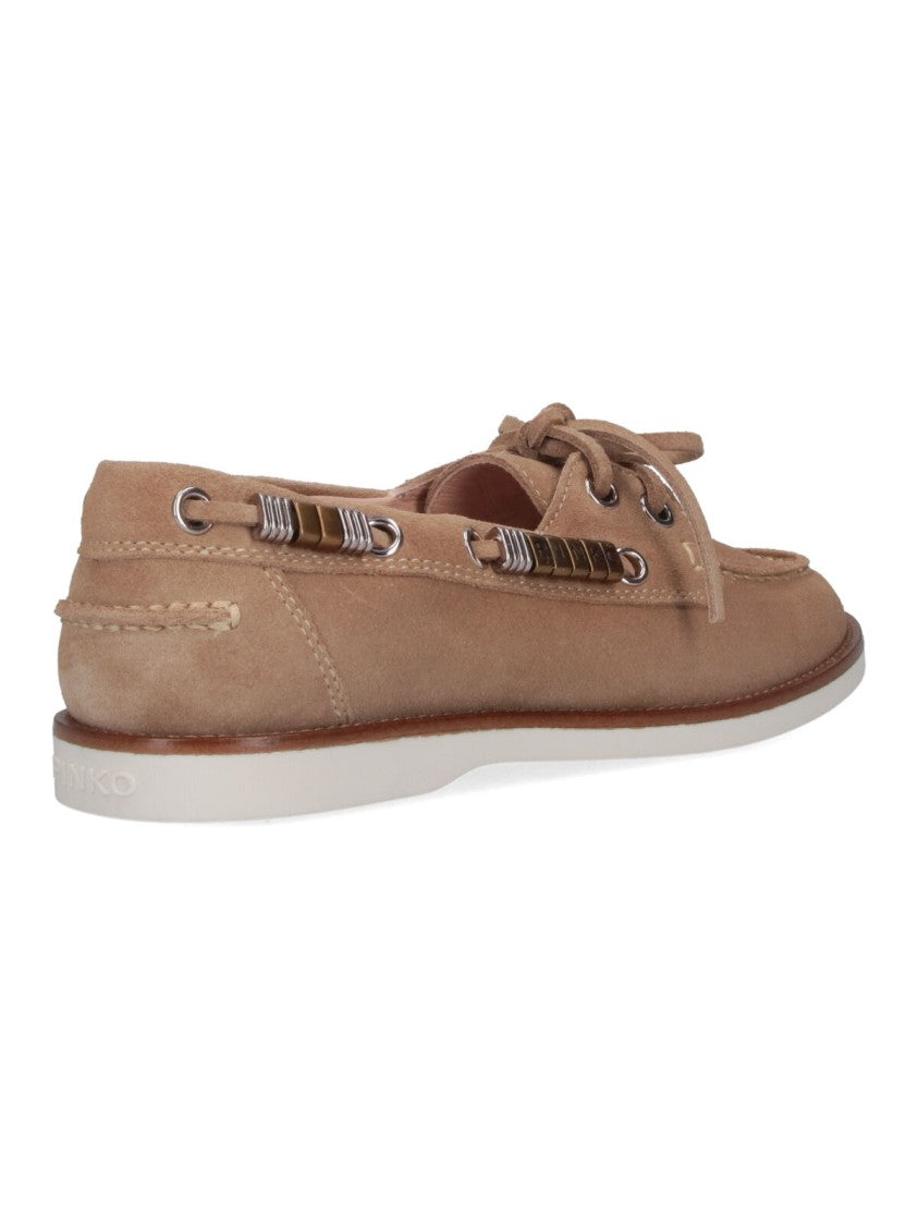 Pinko Beige Suede Lace-Up Moccasin Shoes