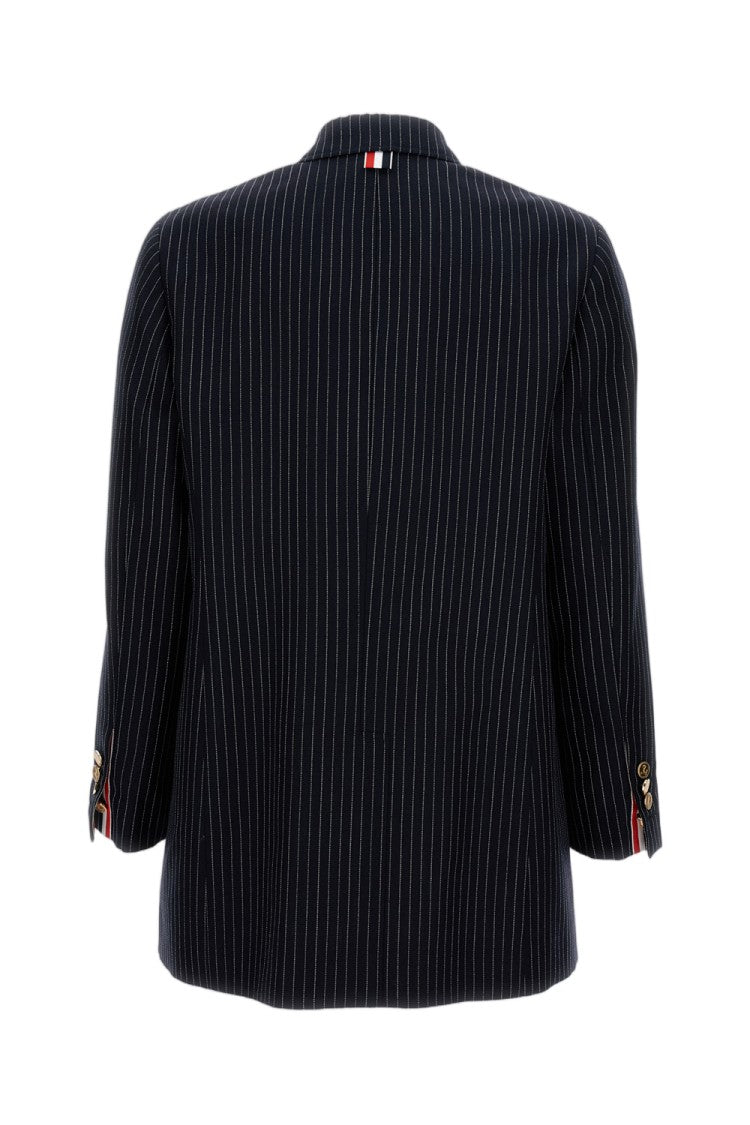 Thom Browne Navy Pinstripe Double-Breasted Jacket With Gold-Tone Buttons