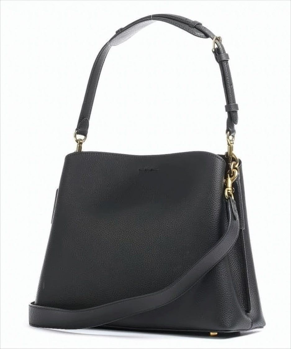 Coach Structured Textured Shoulder Bag With Metallic Clasp