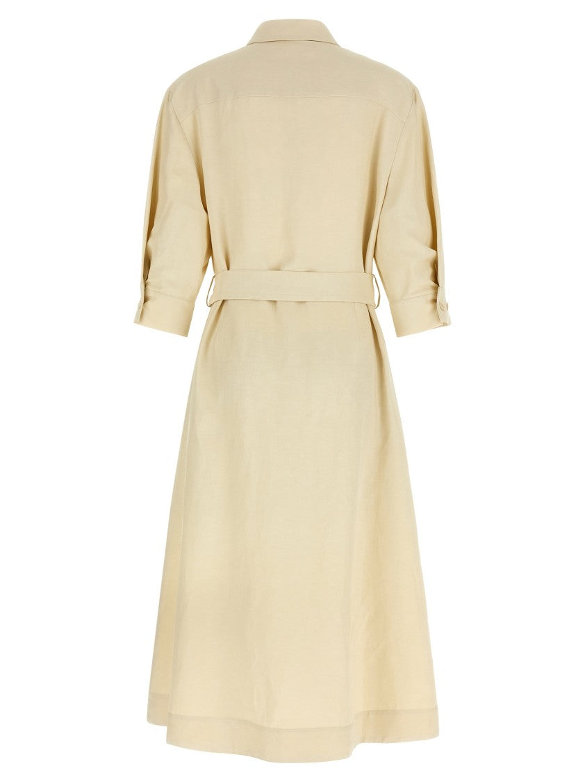 P.A.R.O.S.H. Linen Blend Chemisier Dress With Covered Buttons