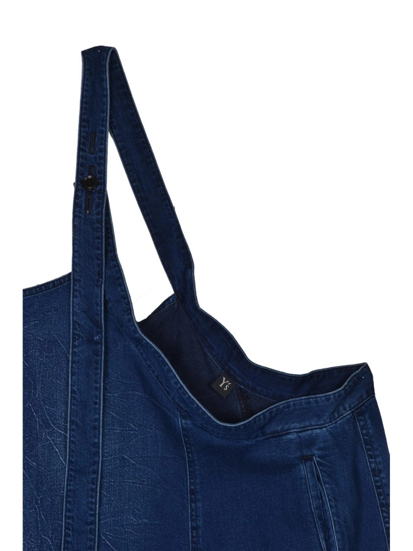 Yohji Yamamoto Blue Asymmetric High-Waisted Wide-Leg Cotton Pants