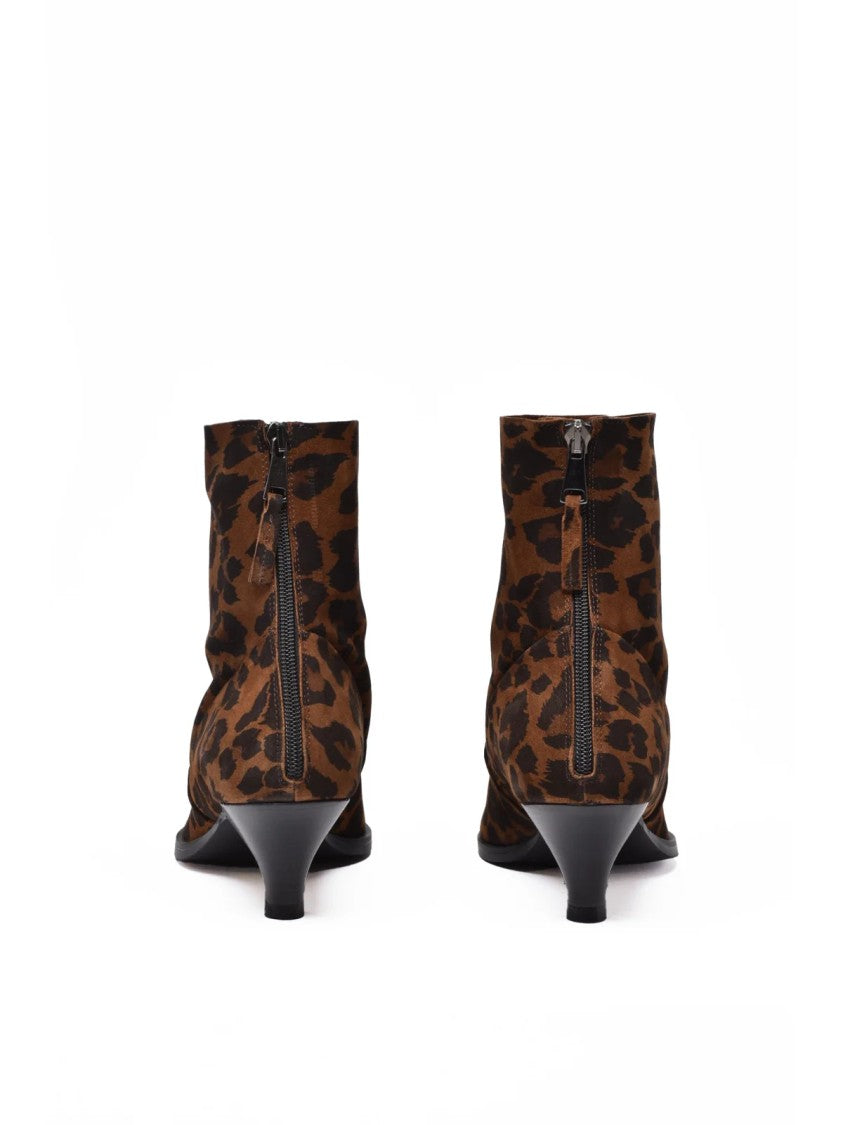 Elena Iachi Leopard Leather Zip Ankle Boots
