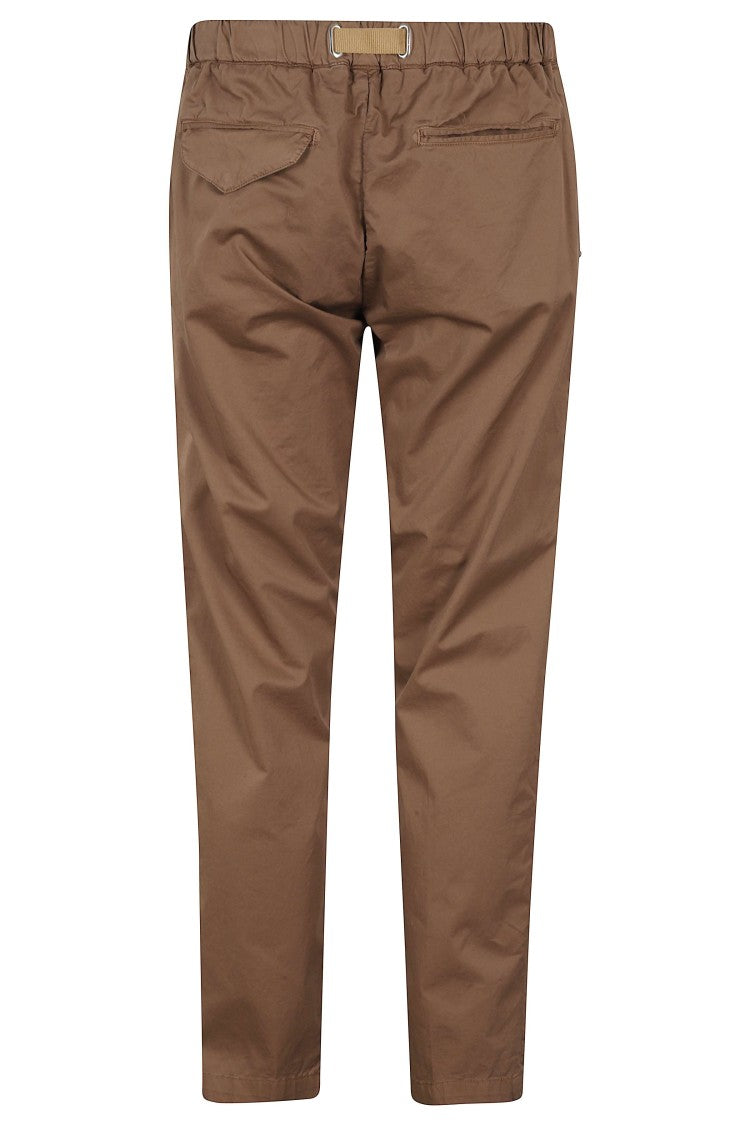 White Sand Tobacco Drawstring Elastic Waistband Cotton-Blend Straight-Leg Pants