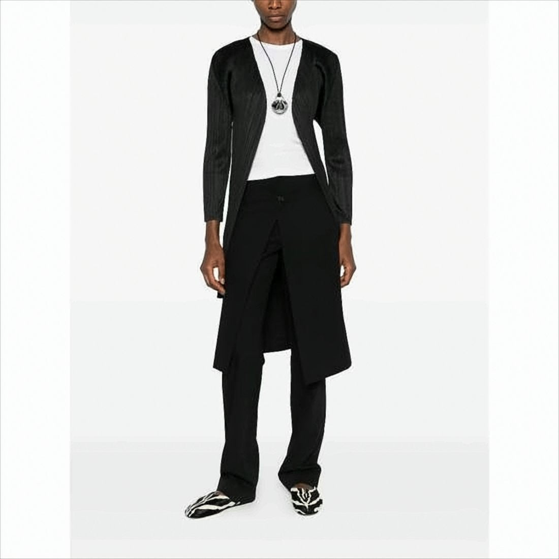 Pleats Please Long Pleated Cardigan With Open-Front Design