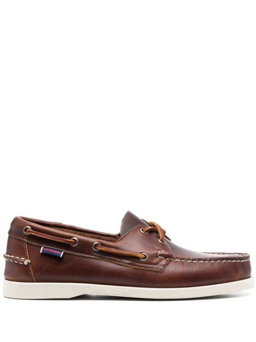 Sebago Brown Lace-Up Leather Boat Shoes