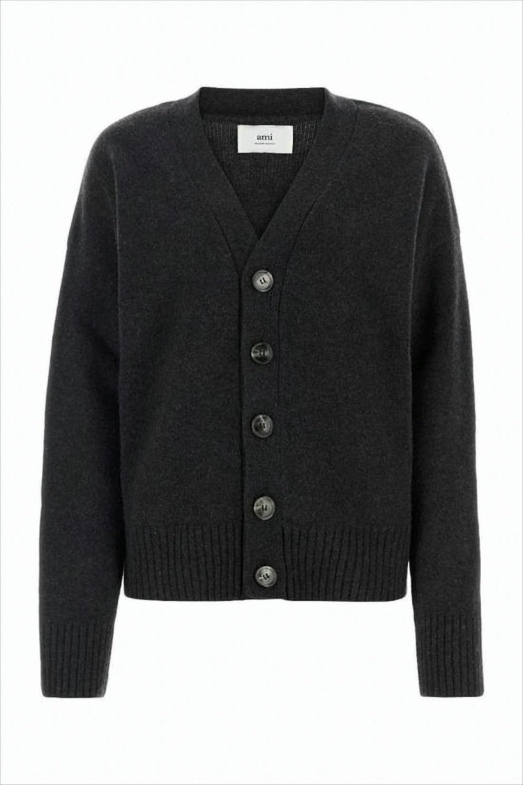Ami Deep V-Neck Cardigan With Button-Down Front