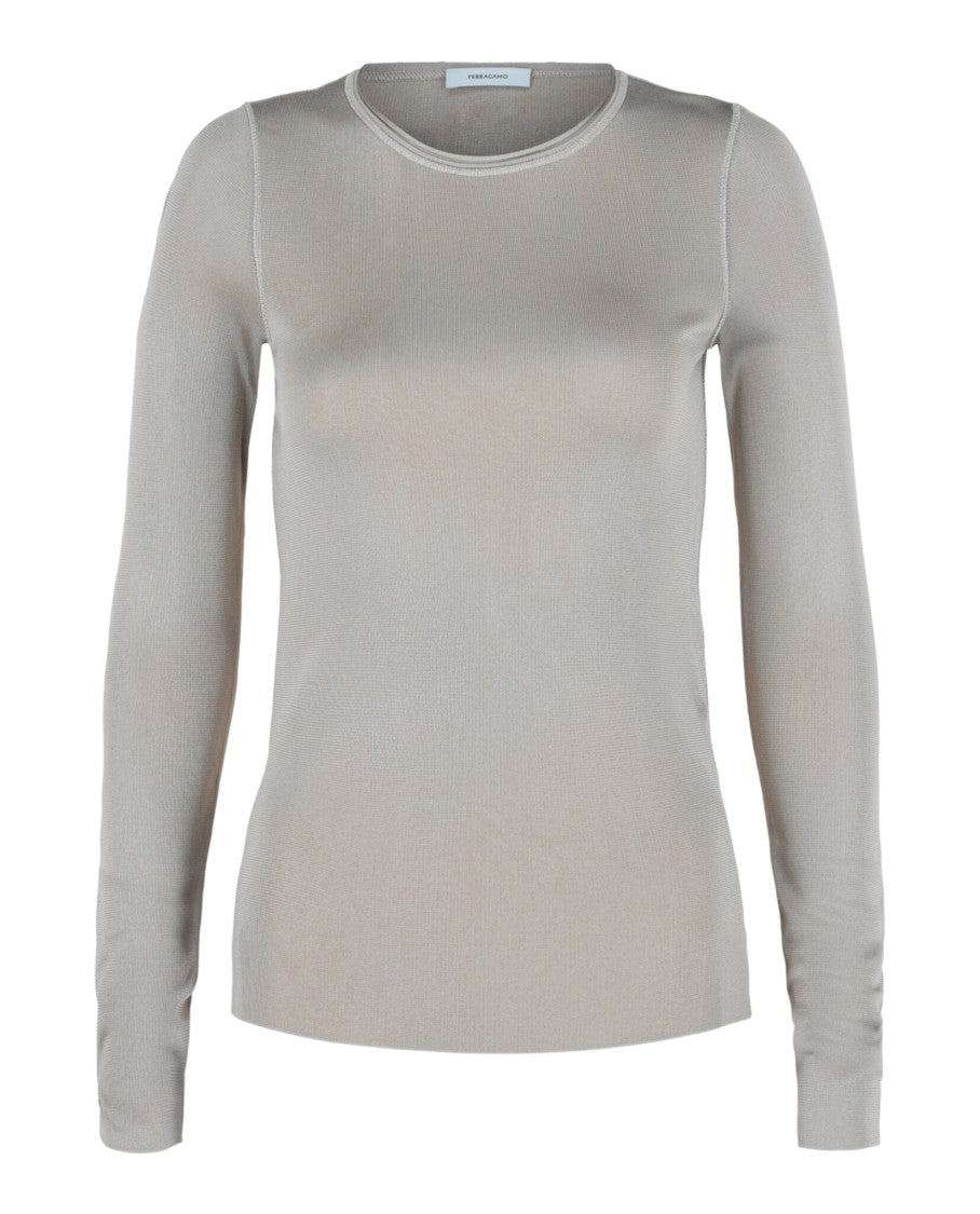Ferragamo Fitted Long Sleeve Top With Round Neckline