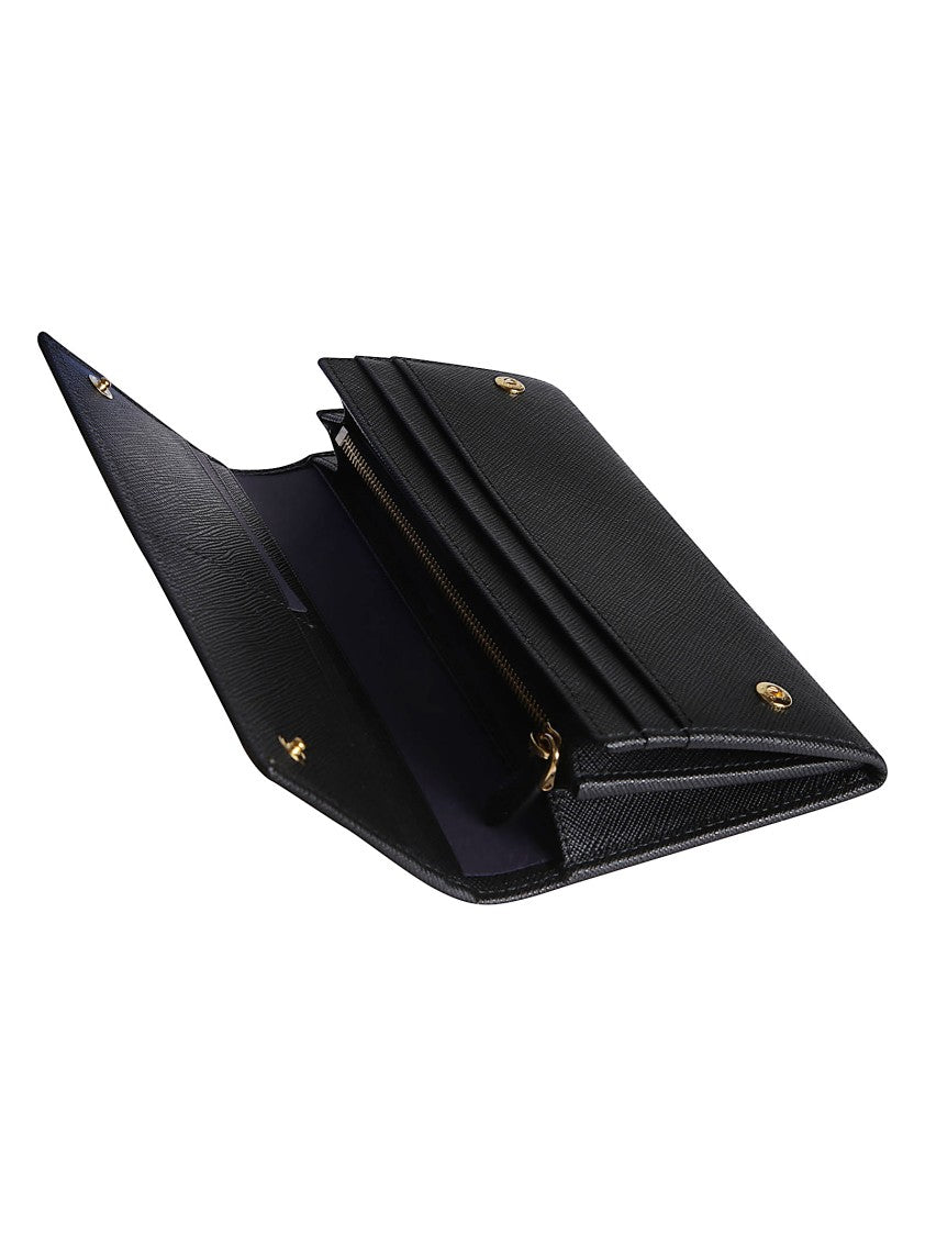Prada Textured Black Flap Wallet With Gold-Tone Zipper
