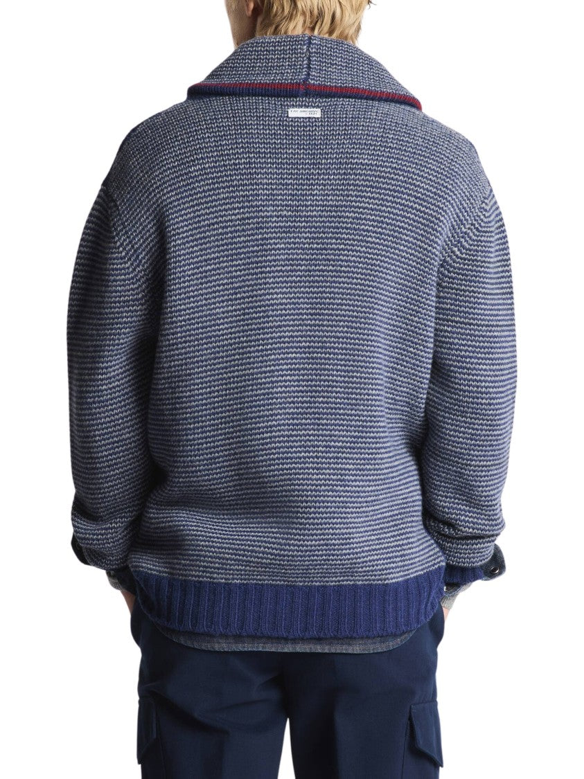 Fay Jacquard Knit Cardigan With Geometric Motifs And Shawl Collar