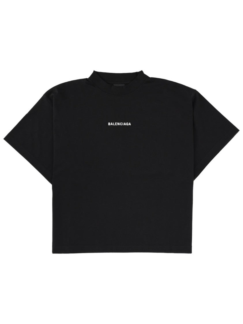 Balenciaga Cropped Black T-Shirt With Bold Logo Print