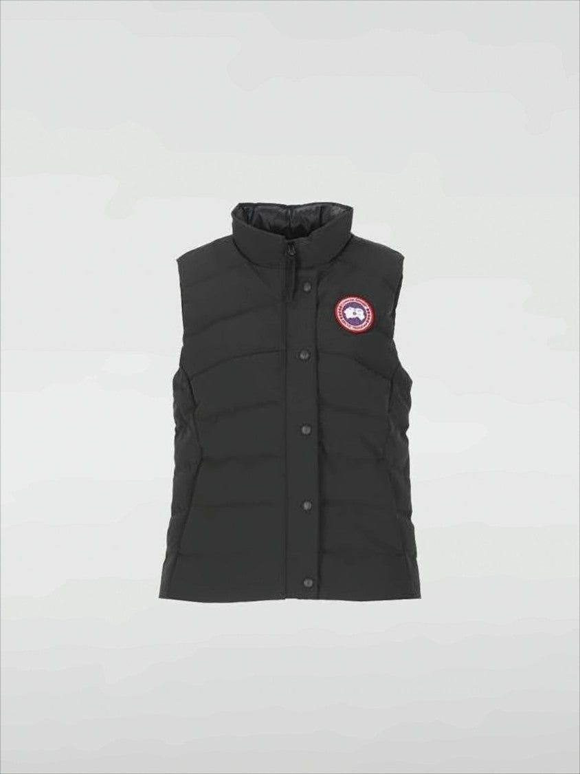 Canada Goose Quilted Black Vest With High Collar And Snap-Button Closure