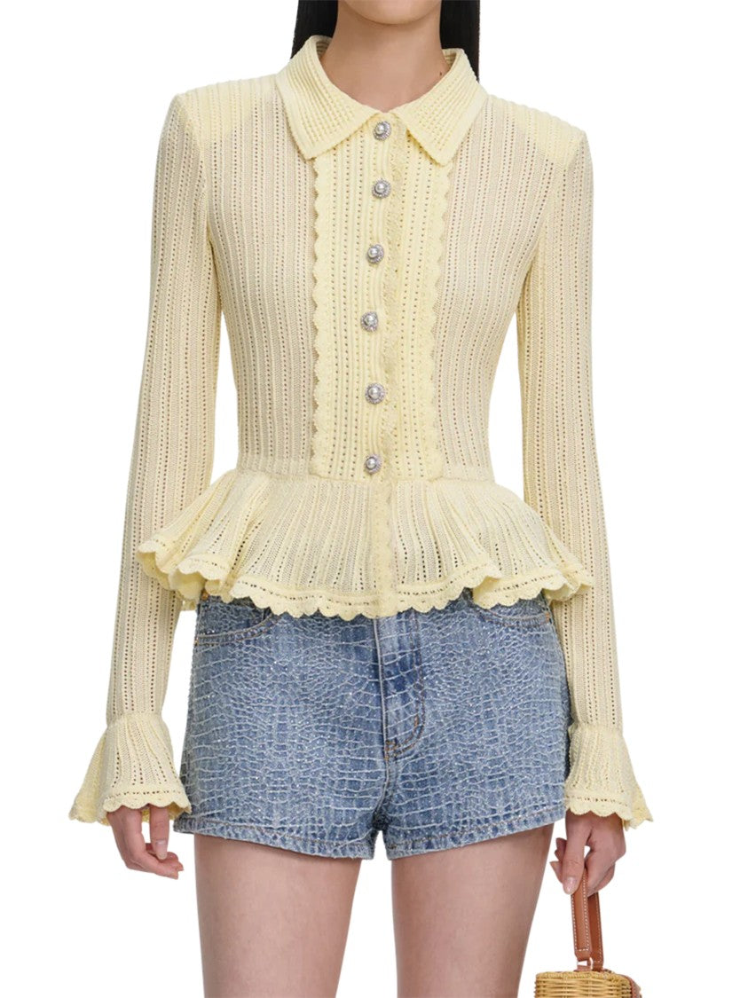 Self-Portrait Rhinestone-Embellished Croc-Effect Denim Shorts
