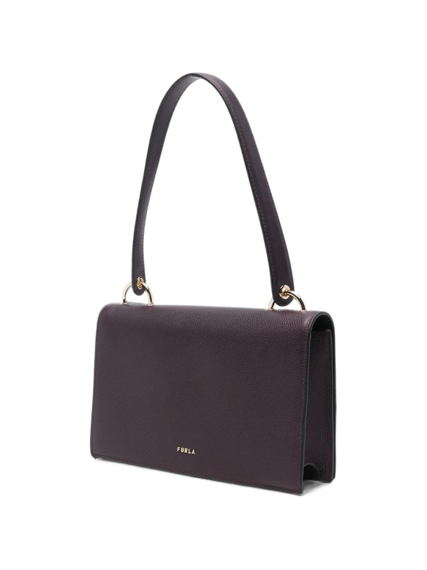 Furla Structured Burgundy Gold-Hardware Handbag