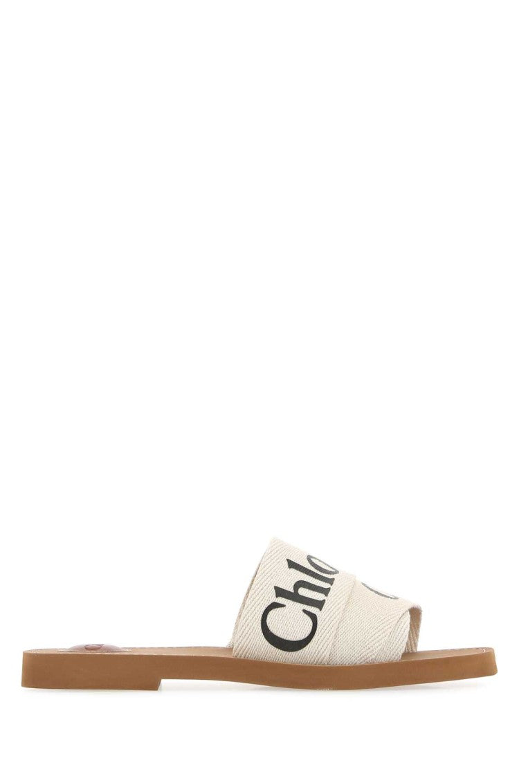Chloé Ivory Linen Woody Slippers