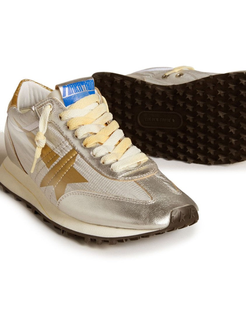 Golden Goose Metallic Silver Sneakers With Golden Star Detail