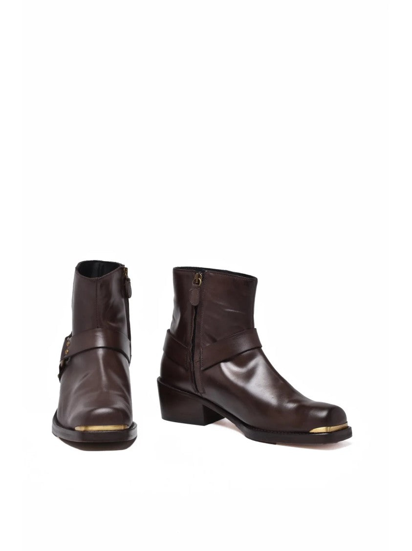 Ame Brown Leather Zip Ankle Boots