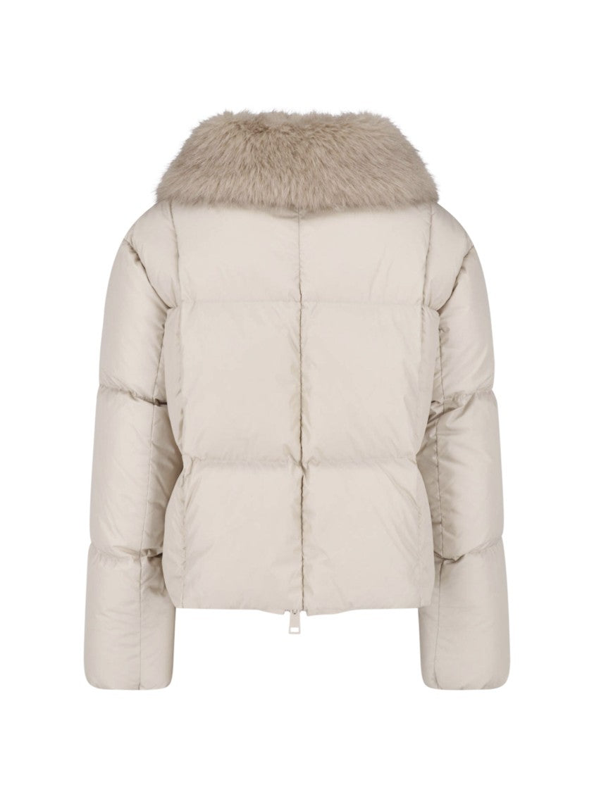 Herno Technical Fabric Padded Jacket With Faux Fur Collar