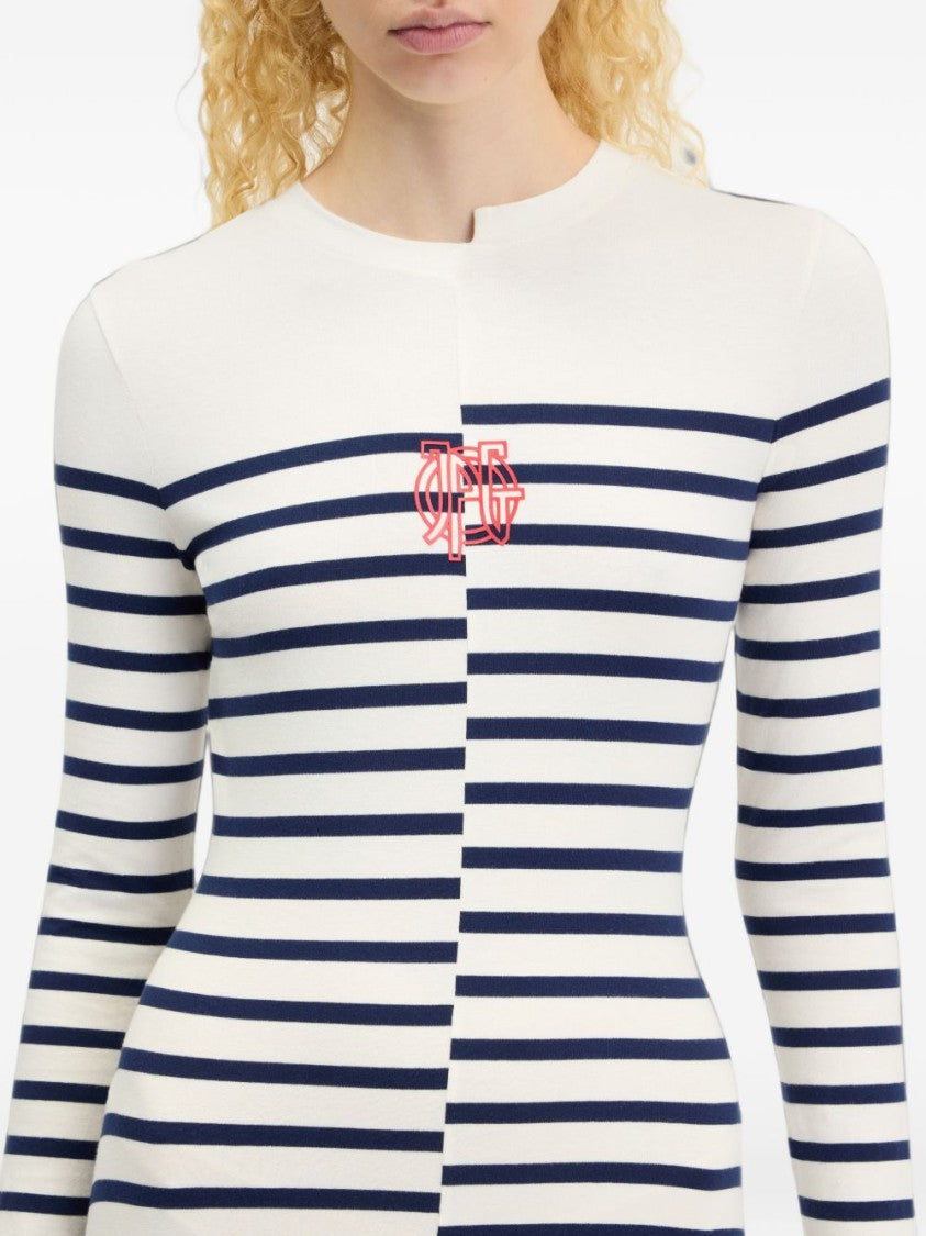Jean Paul Gaultier Striped Logo Detail Fitted Maxi Dress