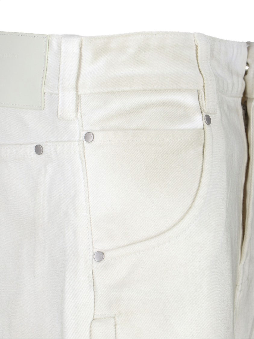 Entire Studios Distressed White Wide-Leg Jeans With Five-Pocket Design