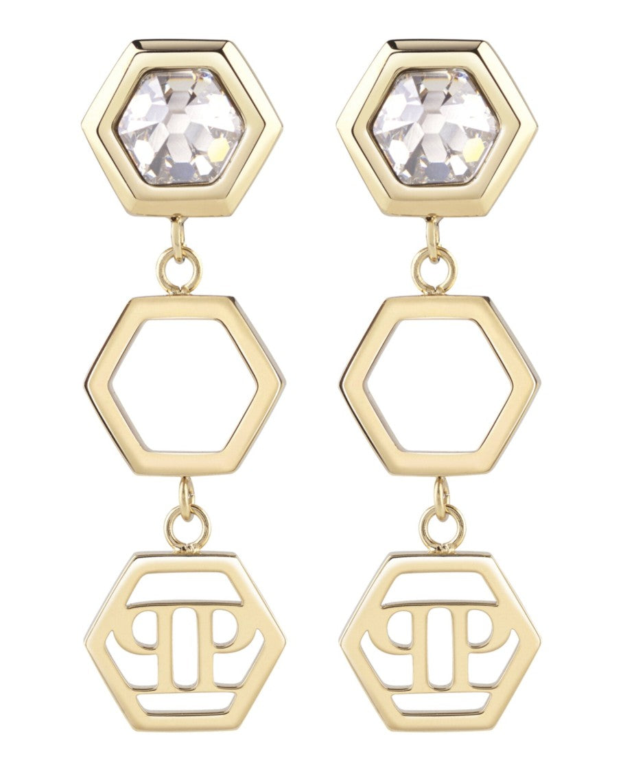Philipp Plein Hexagonal Spike Crystal Earrings In Polished Stainless Steel