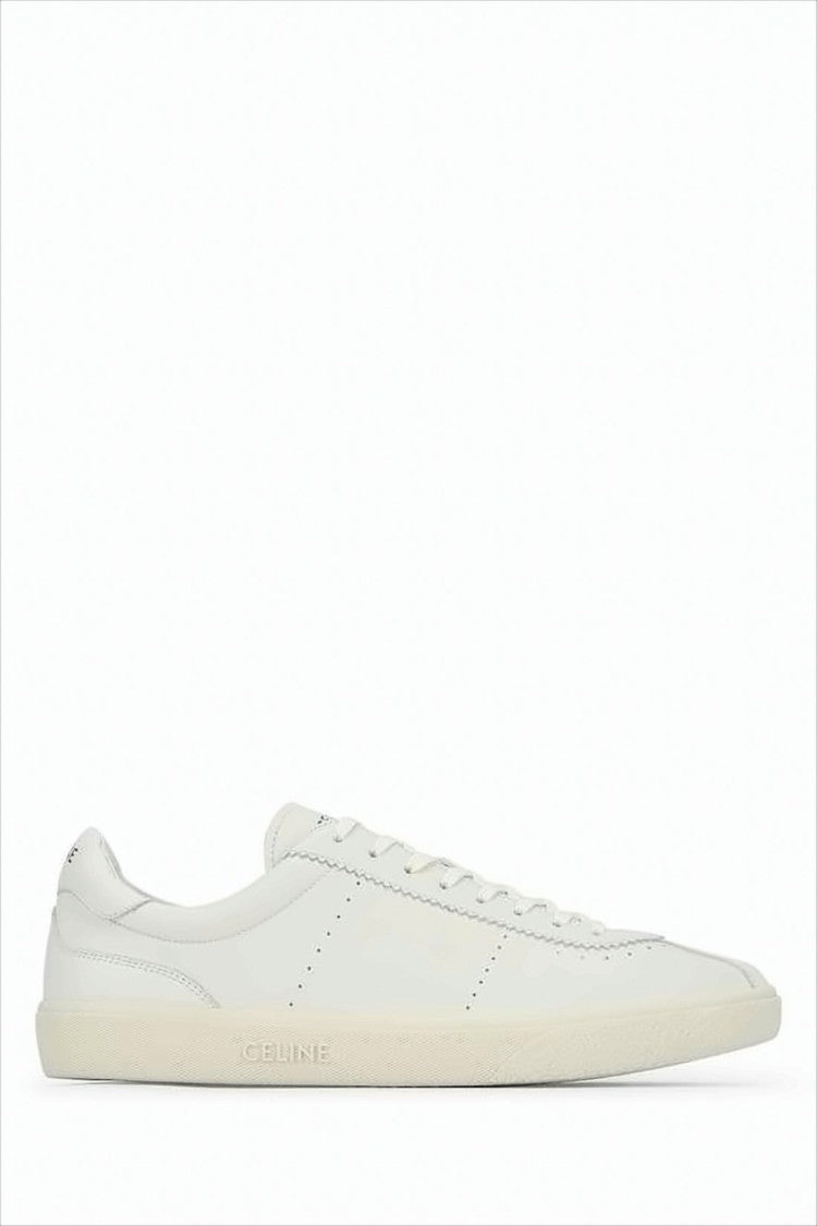Celine Minimalist White Leather Sneakers With Textured Rubber Sole