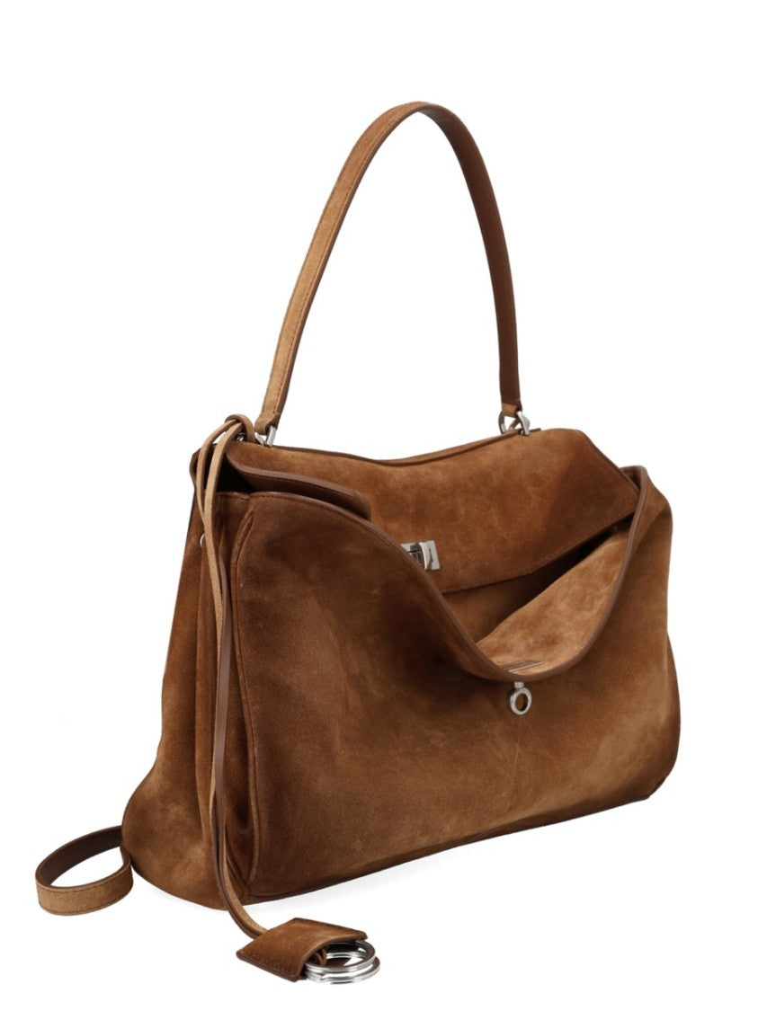 Balenciaga Medium Suede Leather Handbag With Turn-Lock Closure