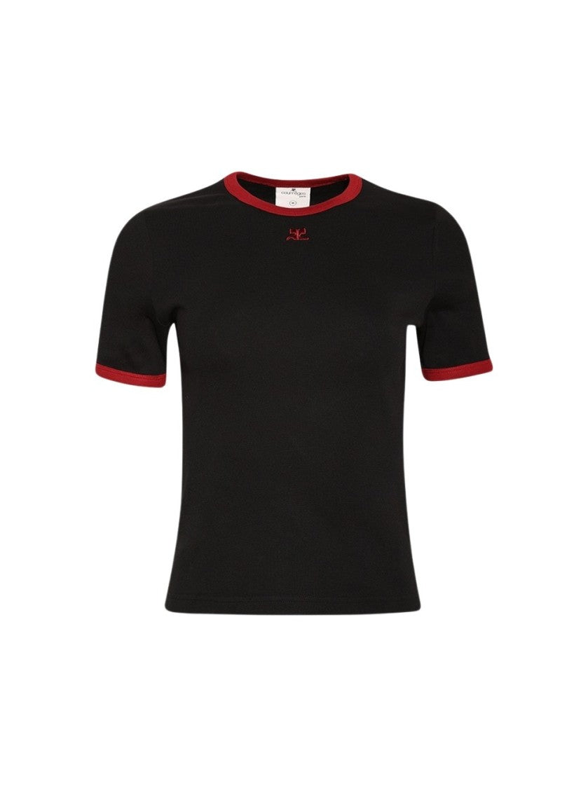 Courrèges Signature Contrast Tee Black And Ruby