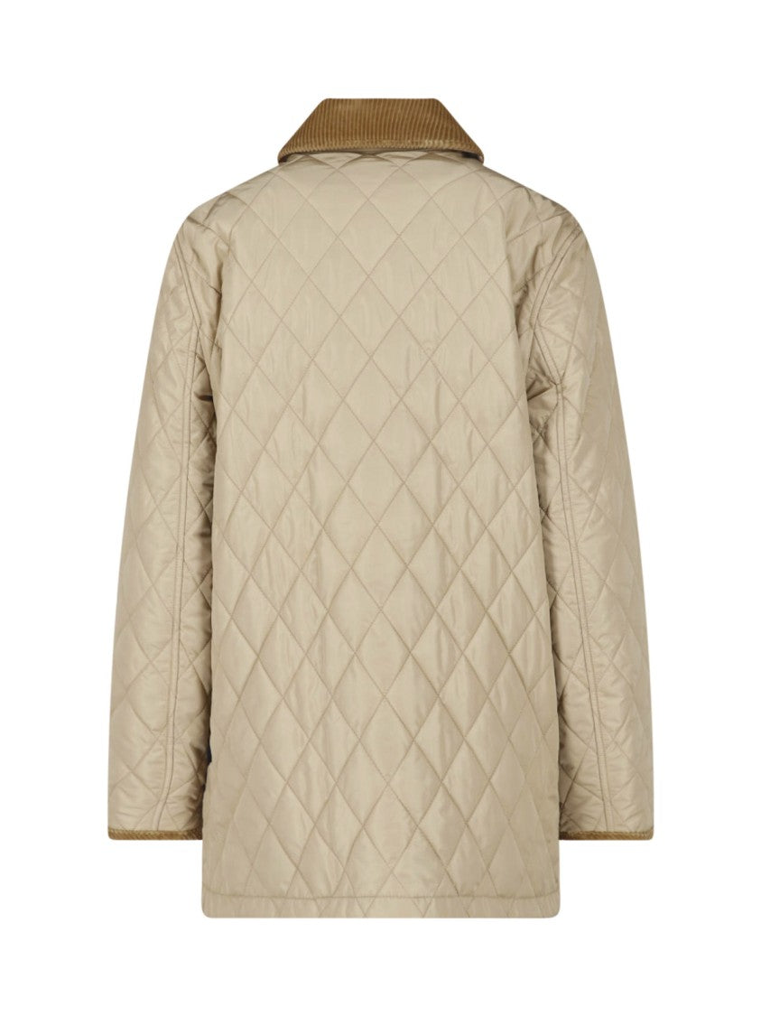 Burberry Cream Corduroy Collar Quilted Jacket