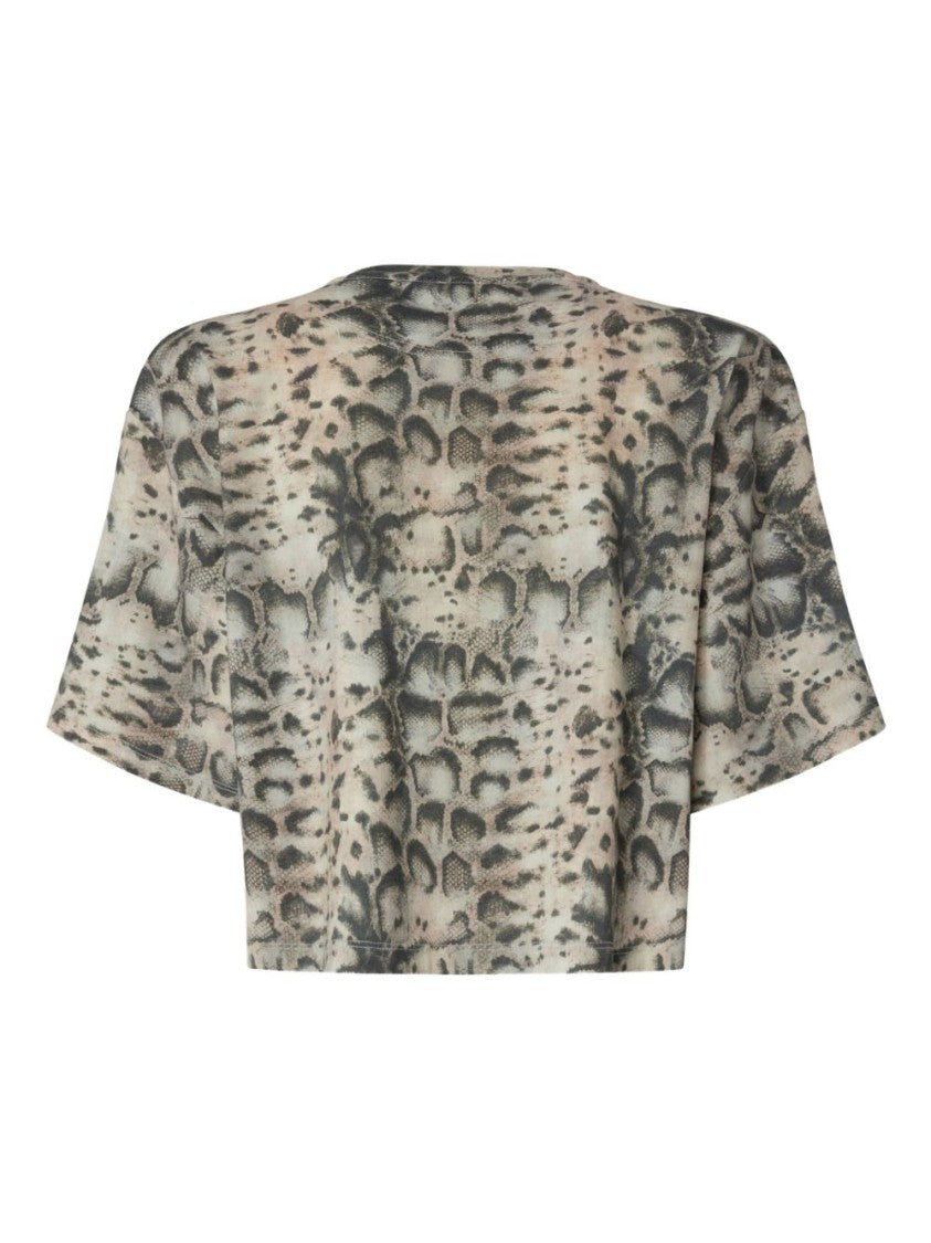 Pinko Cropped T-Shirt With Animal Print