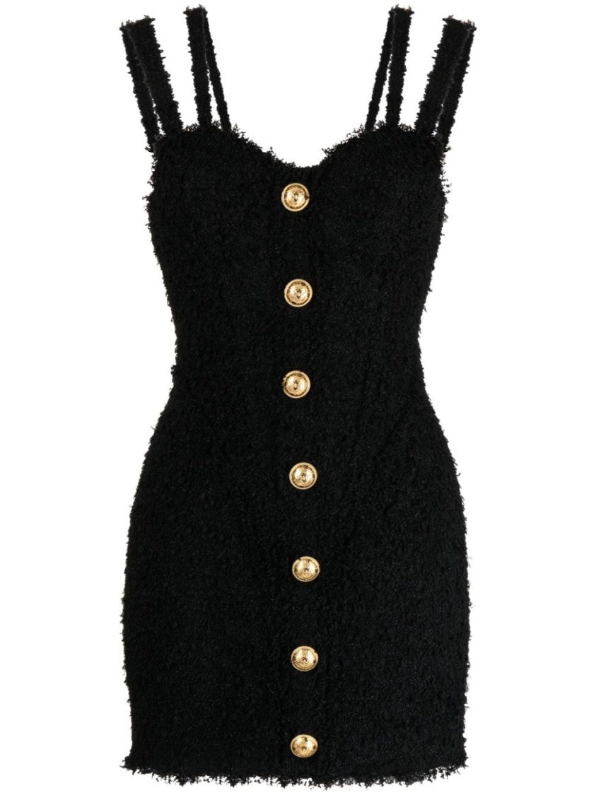 Balmain Strapped Tweed Short Dress