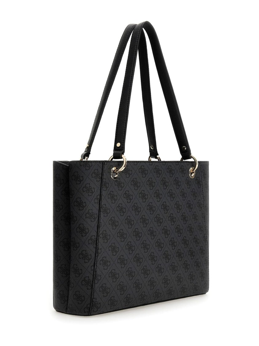 Guess Shopper Bag In Black Logo Canvas