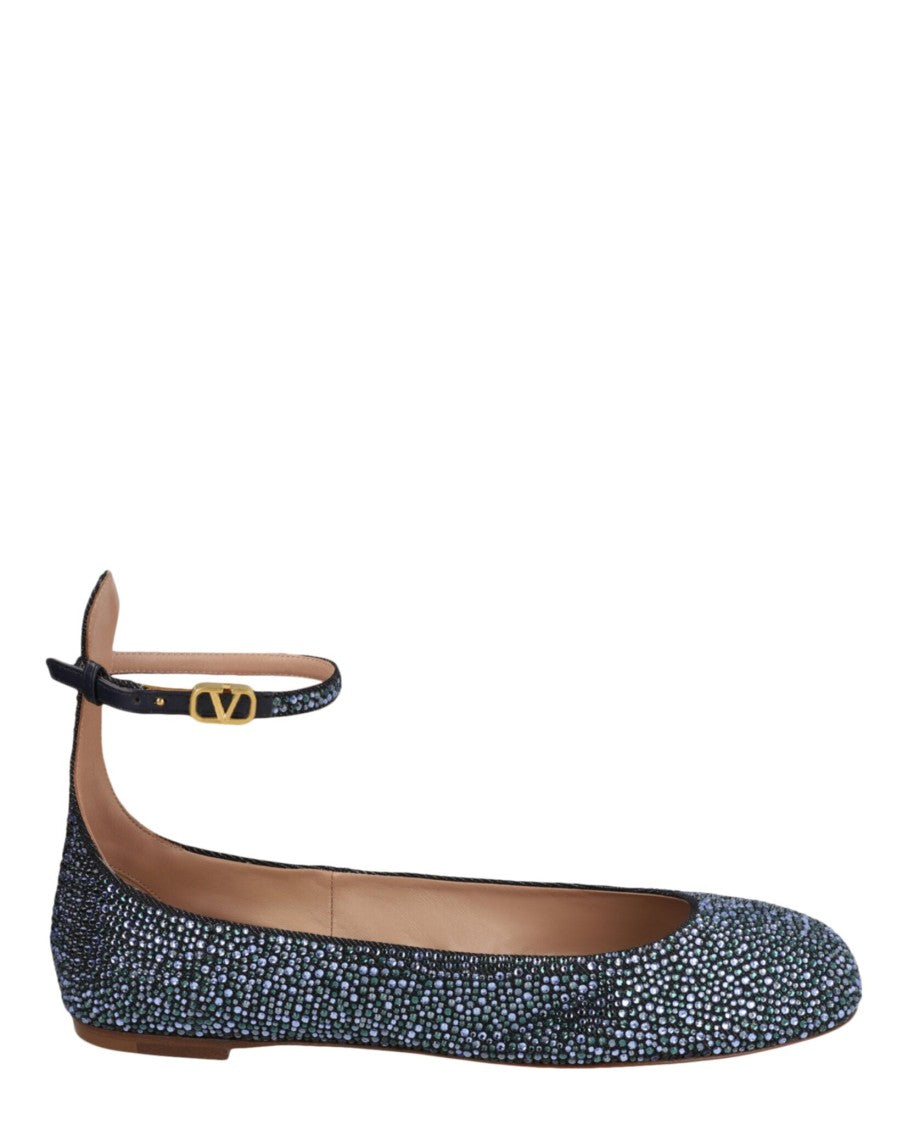 Valentino Tan-Go Crystal-Embellished Denim Ballet Flats