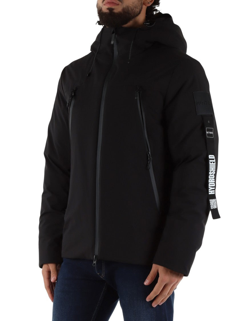 Outhere Black Technical Adjustable Hooded Waterproof Jacket