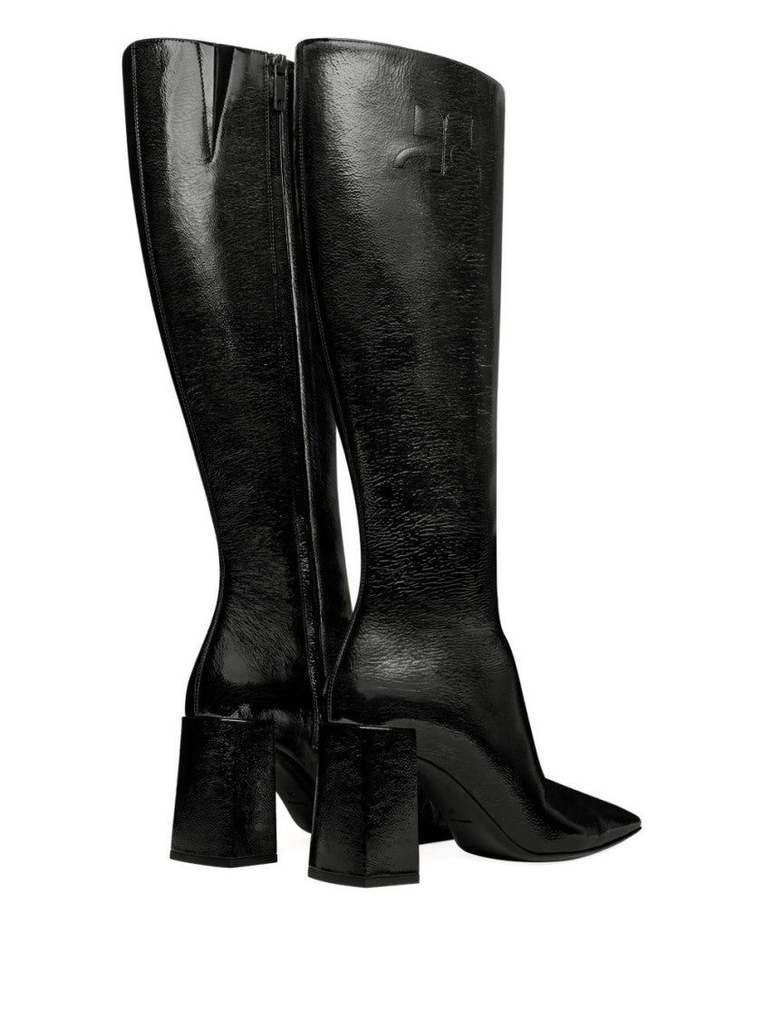 Courrèges Pointed Toe Black Boots With Glossy Finish