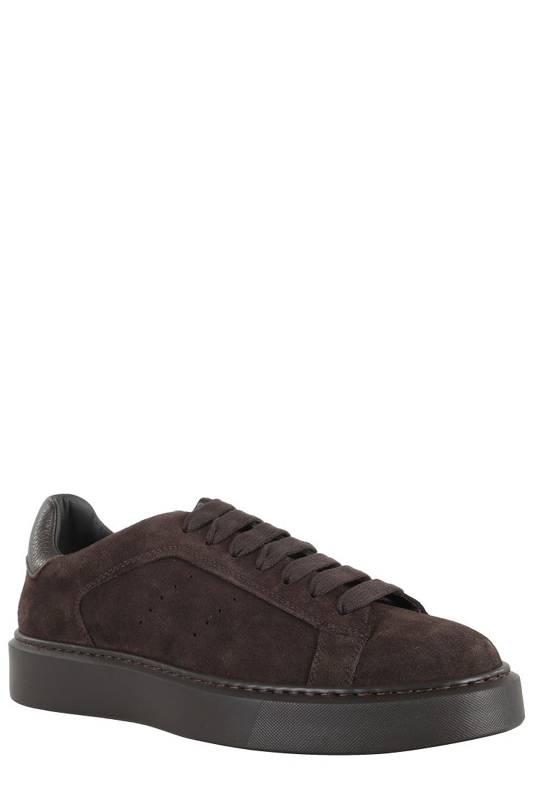 Doucal's Suede Brown Sneakers With Garnet Leather Accents