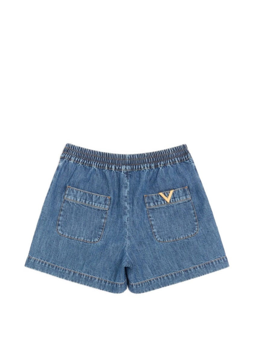 Valentino Medium Blue Relaxed Logo Detail Shorts