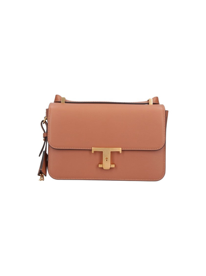 Tod's Structured Brown Leather Handbag With Gold-Tone Clasp