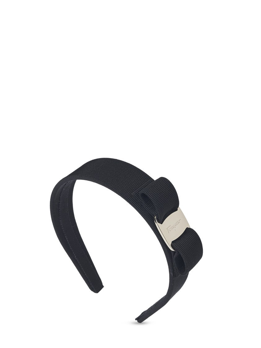 Ferragamo Textured Black Headband With Bow Detail