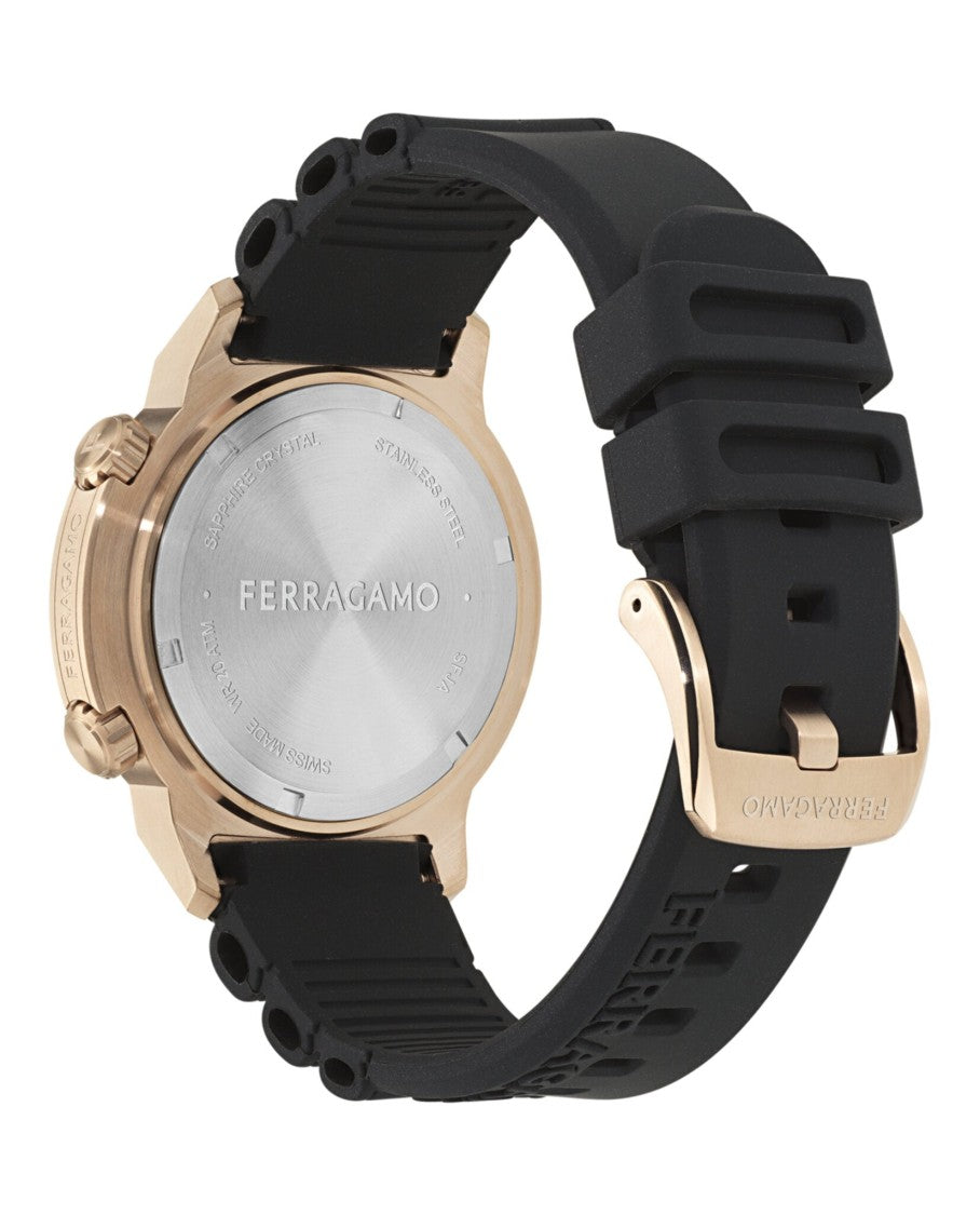 Ferragamo Sport Silicone Watch With Ip Rose Gold Case