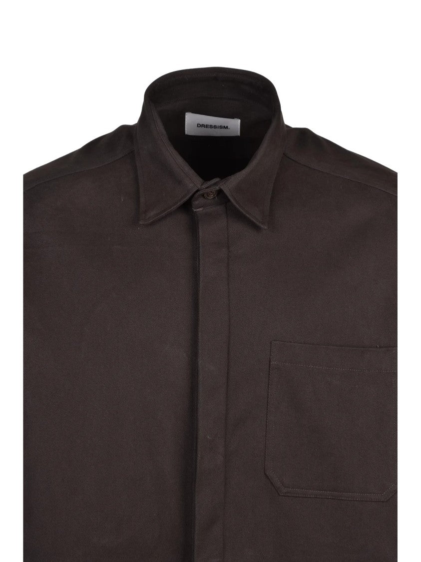 Dressism. Brown Heavy Canvas Stretch Cotton Oversized Shirt