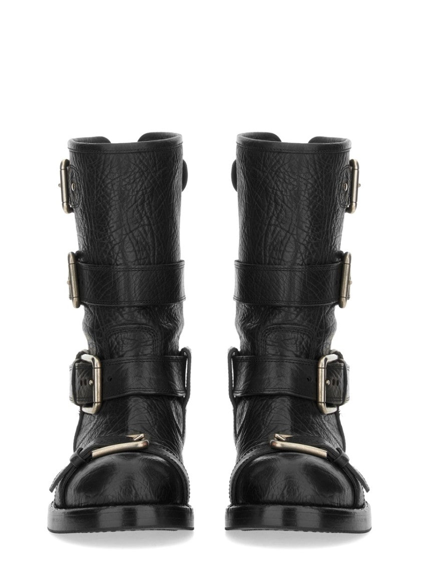 Dolce & Gabbana Mid-Calf Leather Boots With Adjustable Buckles