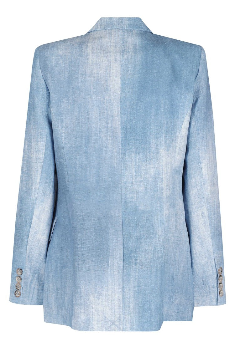 Ermanno Firenze Heavenly Peaked Lapel Denim Print Viscose-Blend Blazer