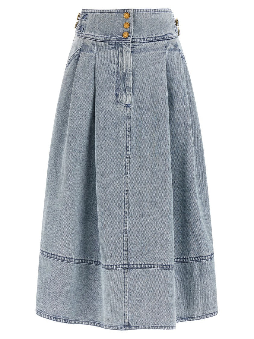 Zimmermann High-Waisted Midi Denim Skirt With A-Line Silhouette