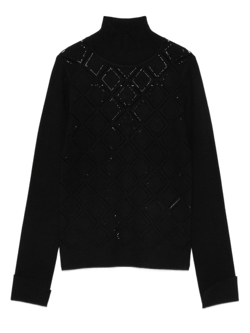 Blugirl Fitted Black Sweater With Textured Diamond Pattern