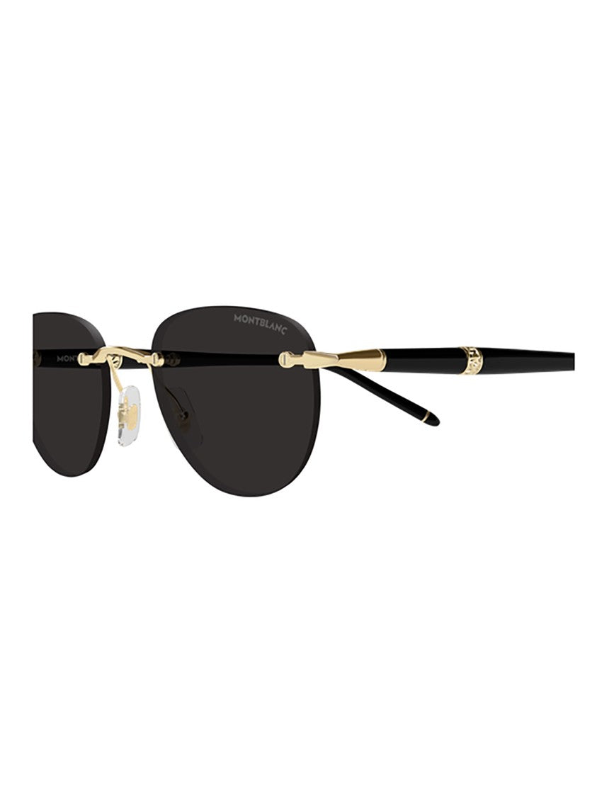 Montblanc Rimless Black Metal Sunglasses With Gold Accents