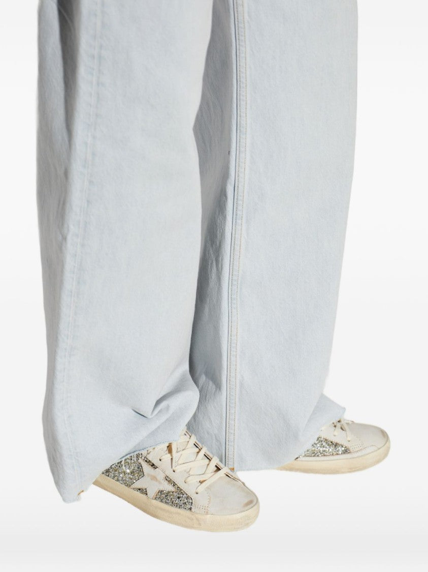 Golden Goose White Distressed Leather Glitter Panels Sneakers