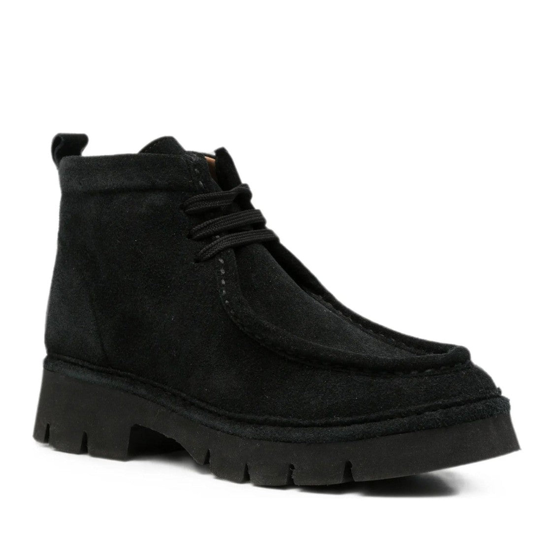 Sergio Moretti Black Moccasin Stitch Detail Suede Lace-Up Boots