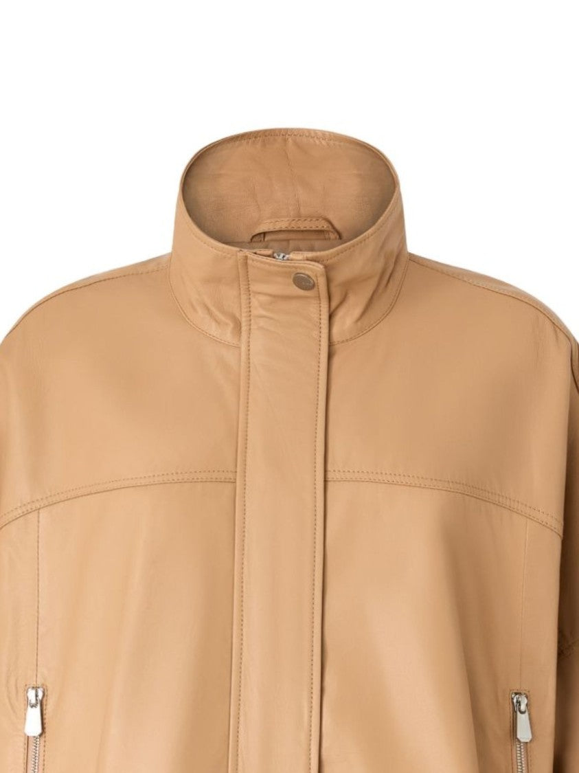 Pinko Nappa Leather Stand Collar Jacket