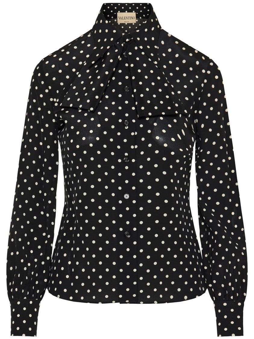 Valentino Black Polka Dot Silk Bow Shirt