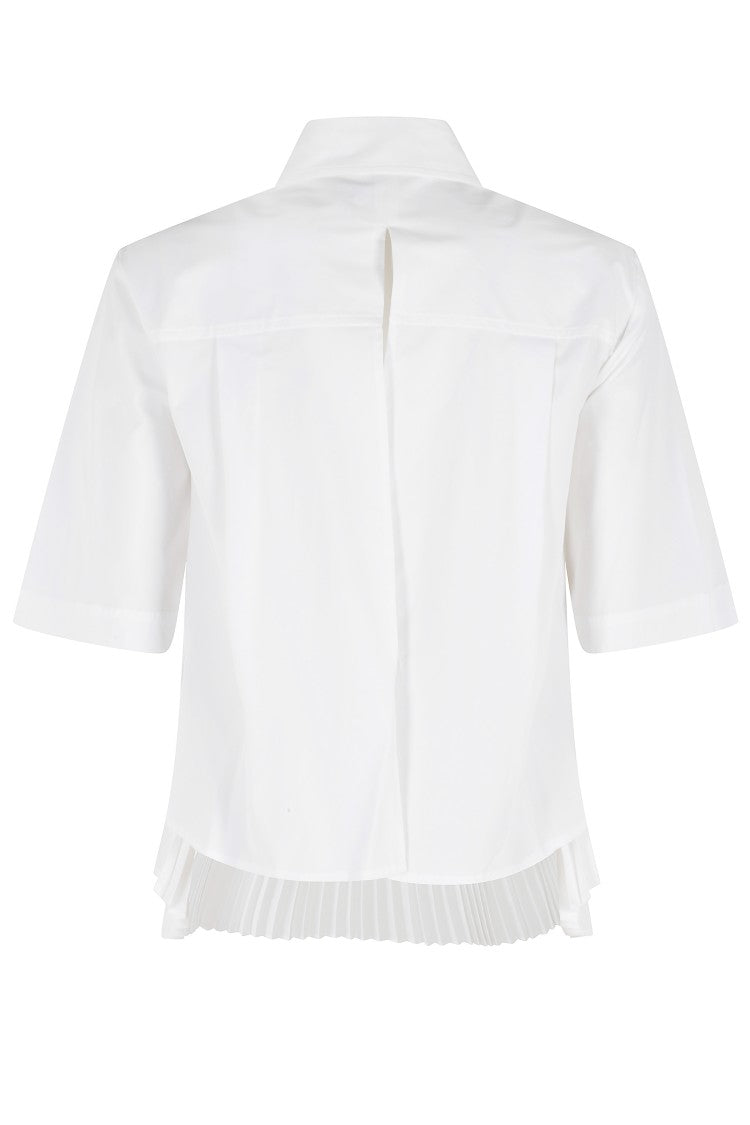 Semi Couture White Dominga Pleated Bottom Half-Sleeve Cotton Shirt